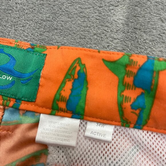 Liquid Flow Orange Shorts with Fish Print Size: 34"W - Picture 6 of 10